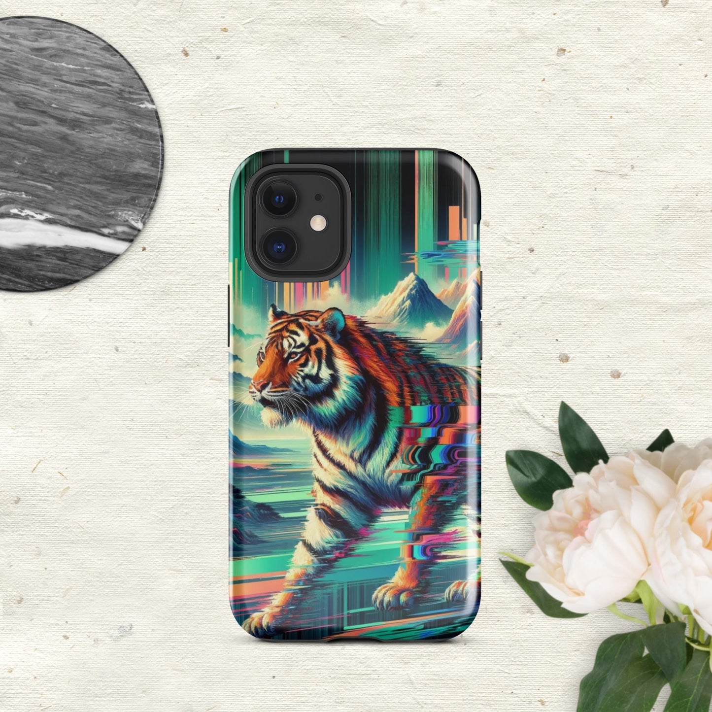 The Hologram Hook Up Glossy / iPhone 12 mini Tiger Glitch Tough Case for iPhone®