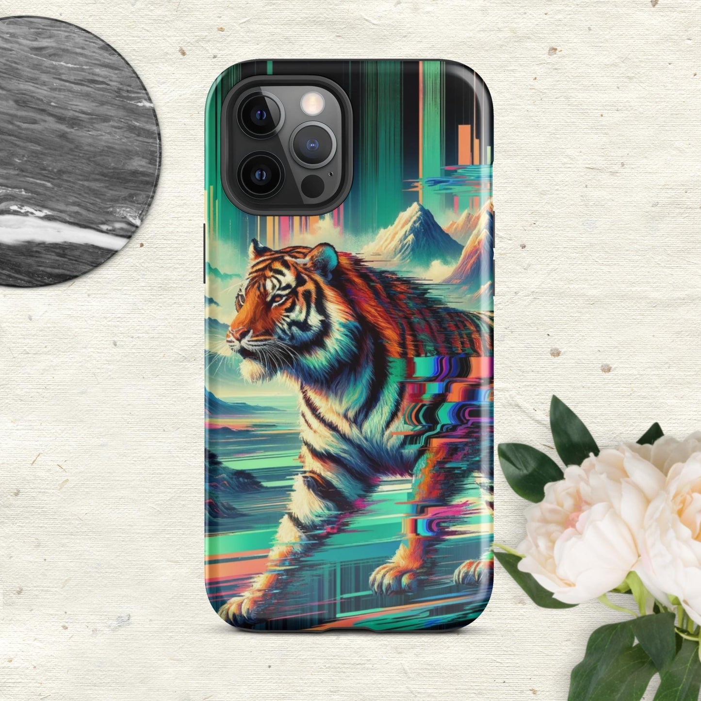The Hologram Hook Up Glossy / iPhone 12 Pro Max Tiger Glitch Tough Case for iPhone®