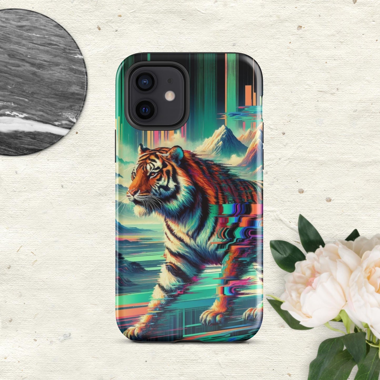 The Hologram Hook Up Glossy / iPhone 12 Tiger Glitch Tough Case for iPhone®
