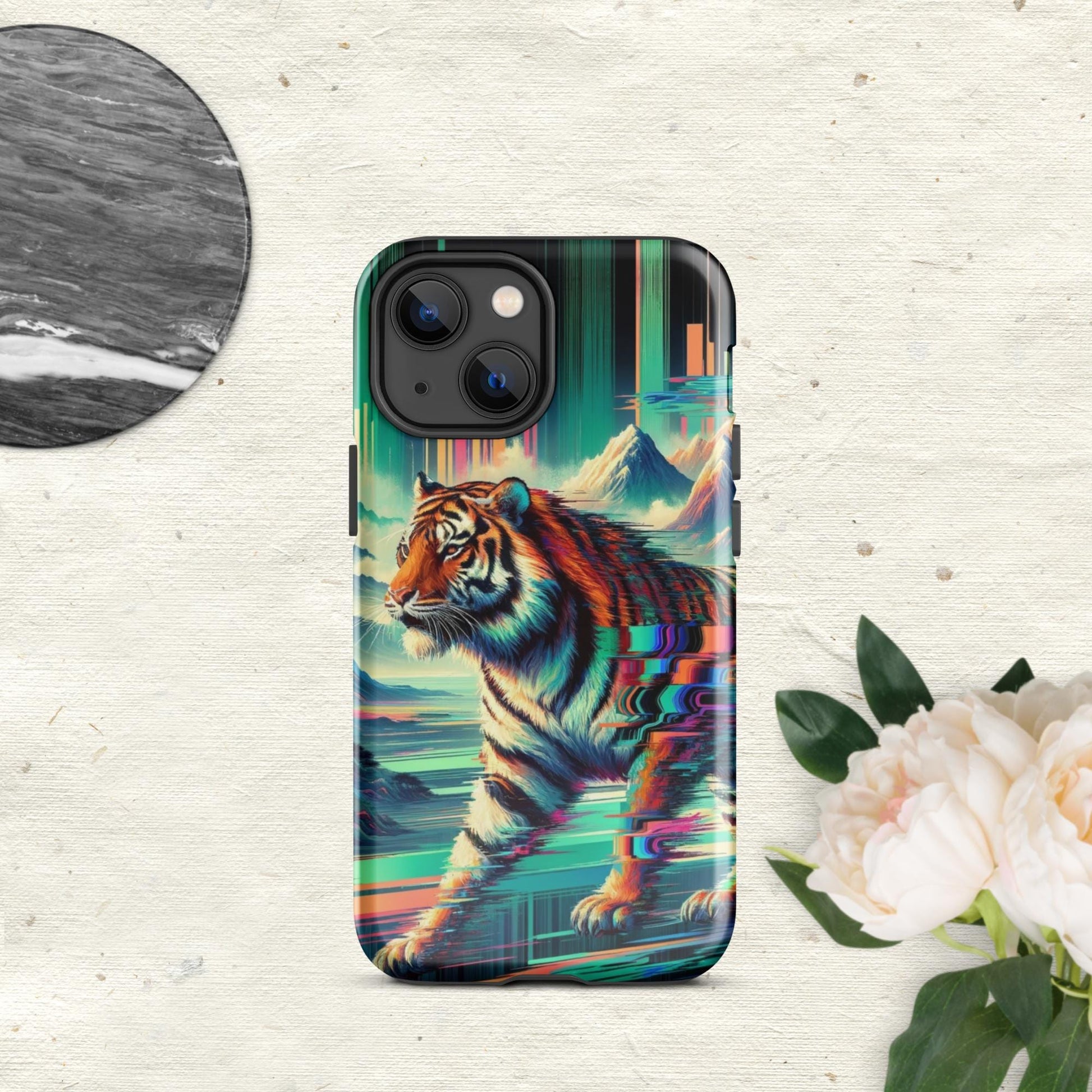 The Hologram Hook Up Glossy / iPhone 13 mini Tiger Glitch Tough Case for iPhone®