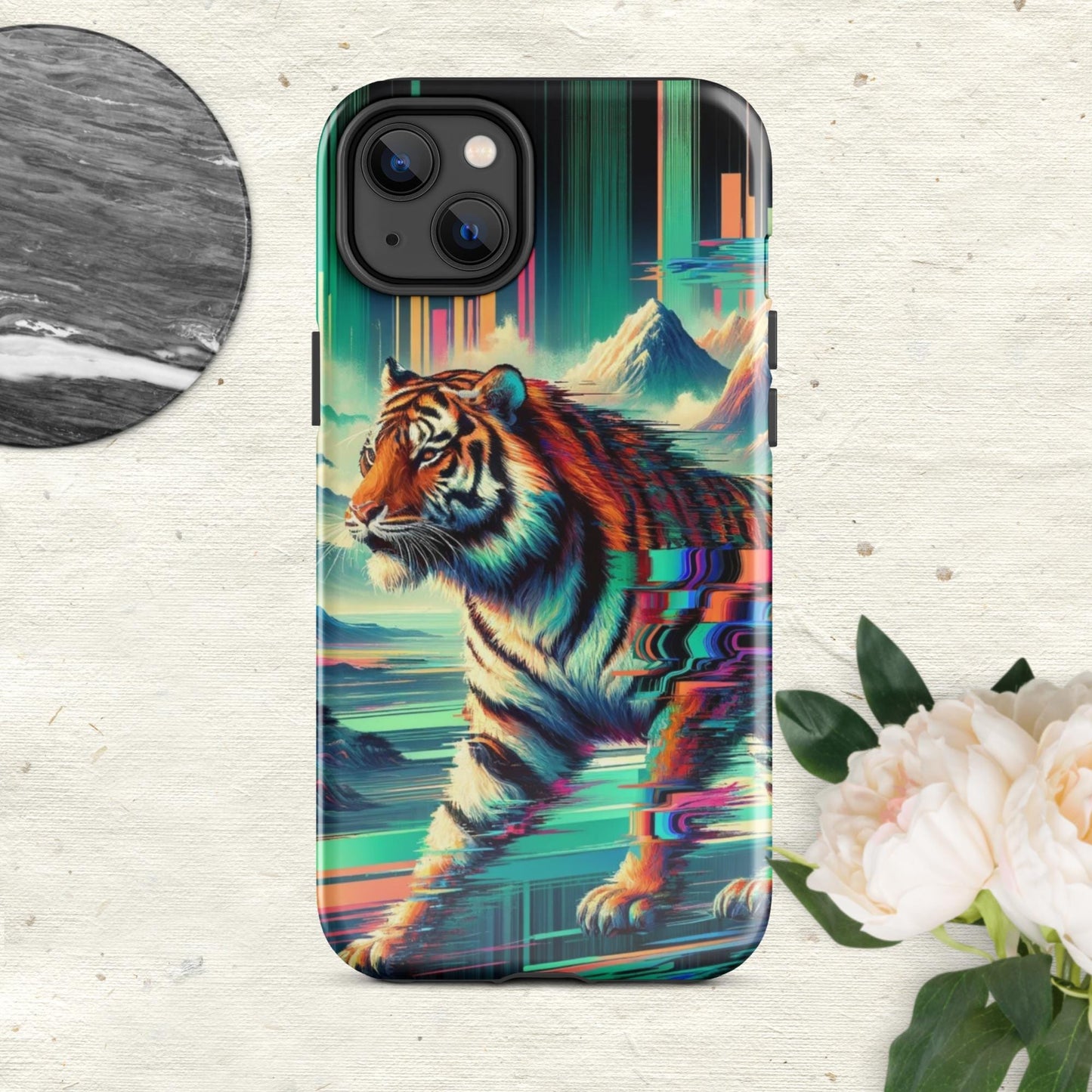 The Hologram Hook Up Glossy / iPhone 14 Plus Tiger Glitch Tough Case for iPhone®