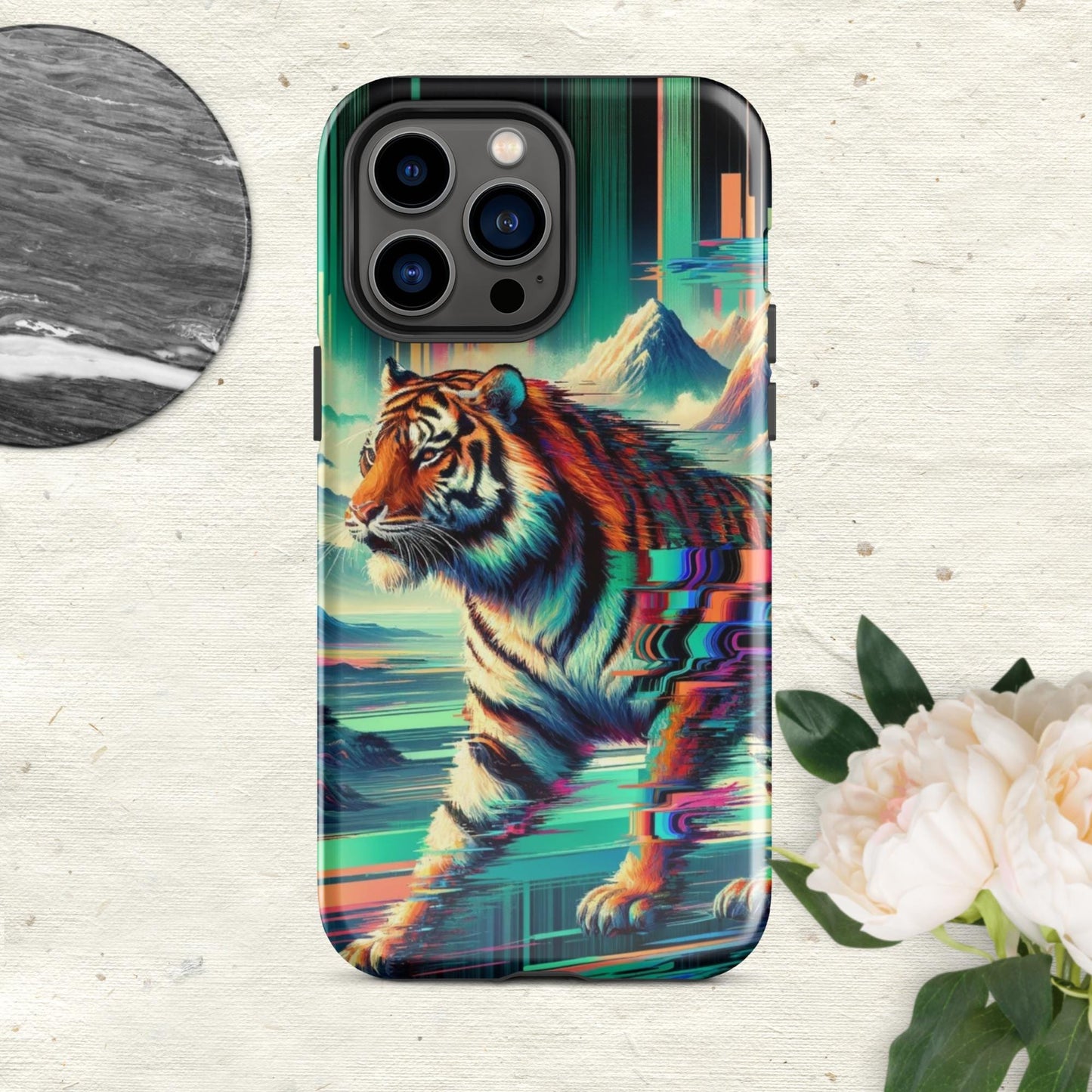 The Hologram Hook Up Glossy / iPhone 14 Pro Max Tiger Glitch Tough Case for iPhone®