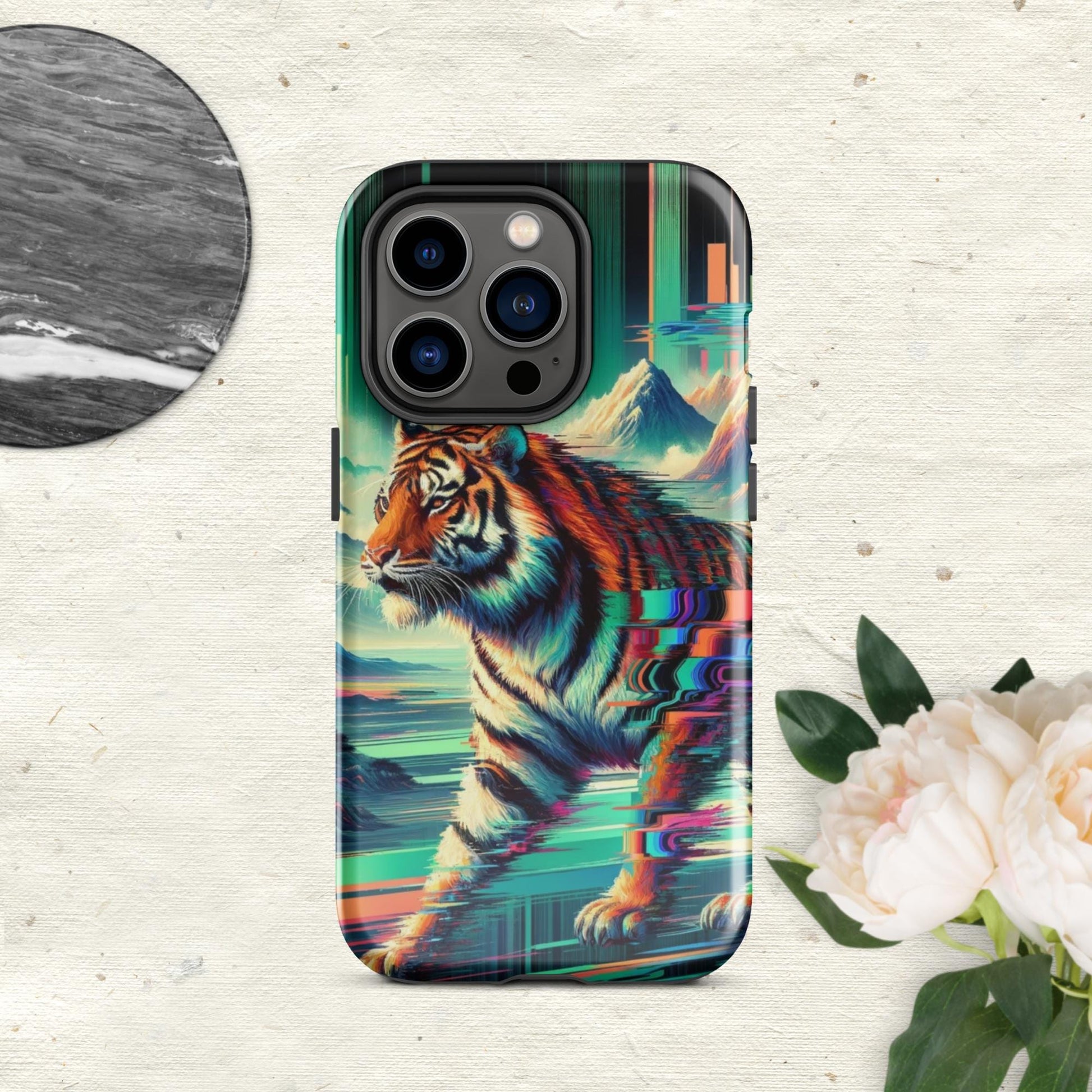 The Hologram Hook Up Glossy / iPhone 14 Pro Tiger Glitch Tough Case for iPhone®