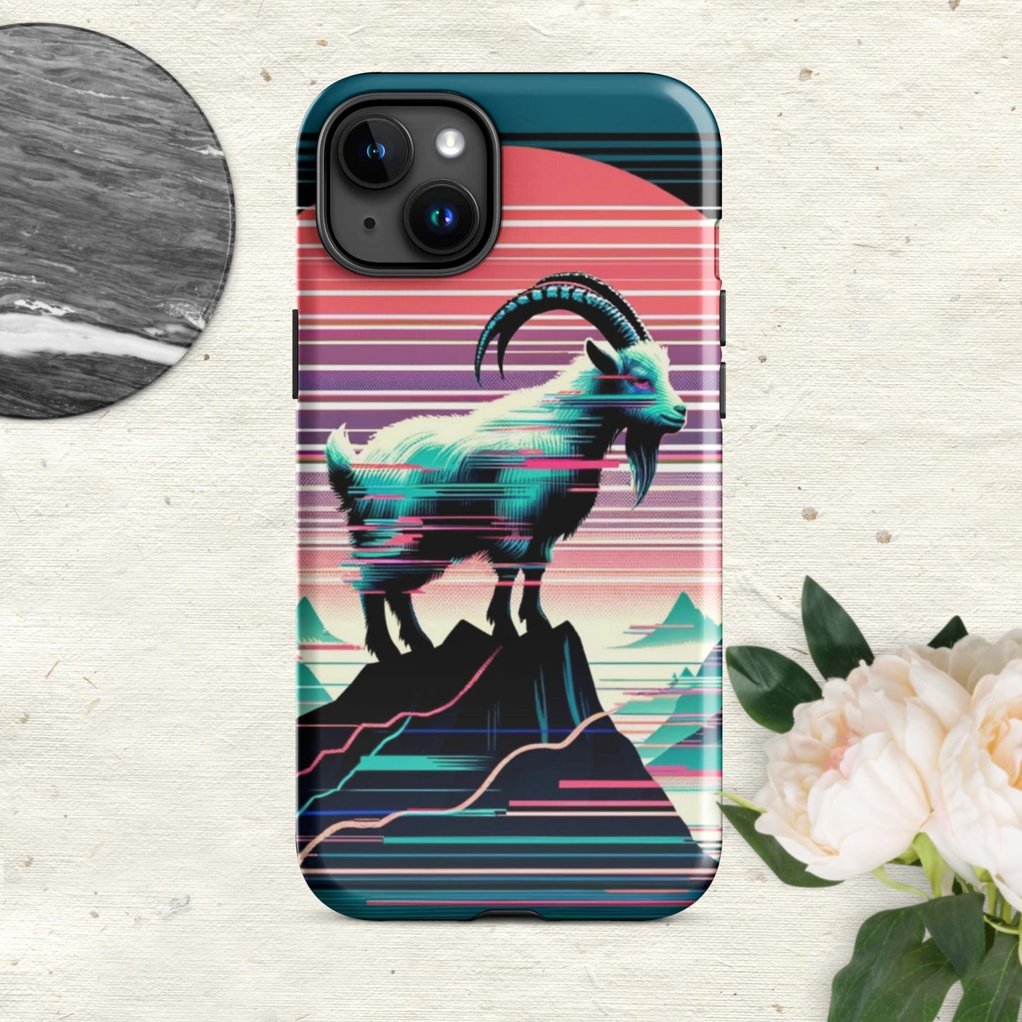 The Hologram Hook Up Glossy / iPhone 15 Plus Goat Glitch Tough Case for iPhone®