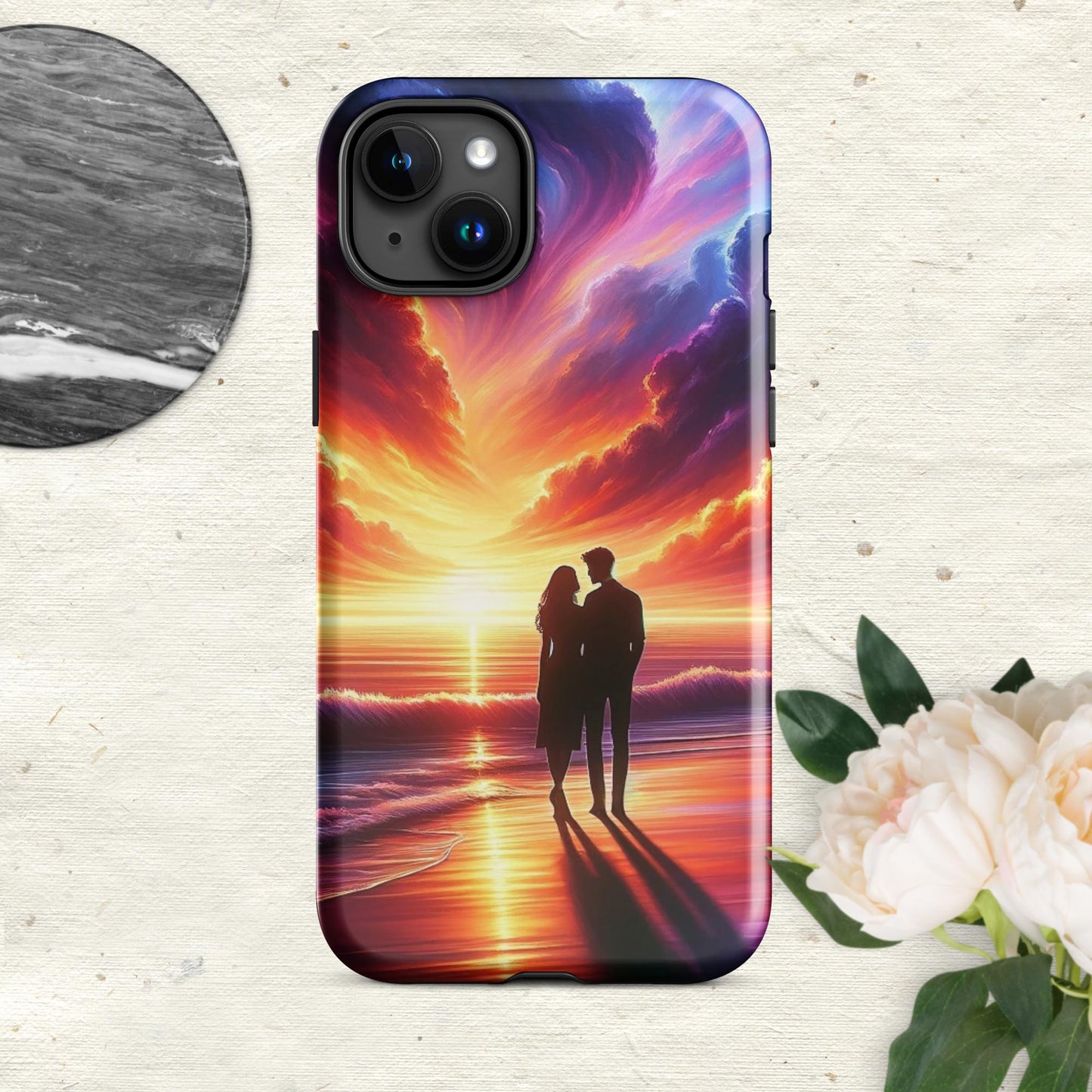The Hologram Hook Up Glossy / iPhone 15 Plus Lovers Sunset Tough Case for iPhone®