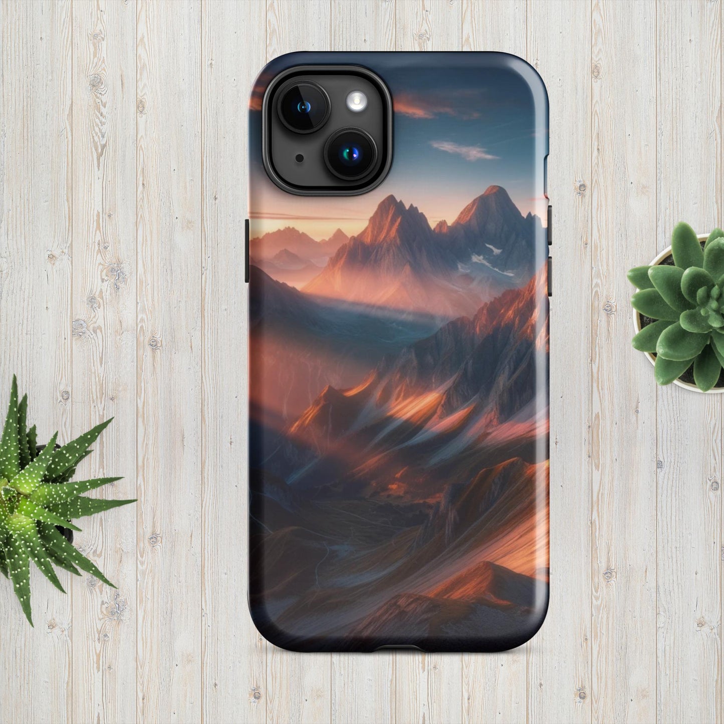 The Hologram Hook Up Glossy / iPhone 15 Plus Mountain Mornings Tough Case for iPhone®