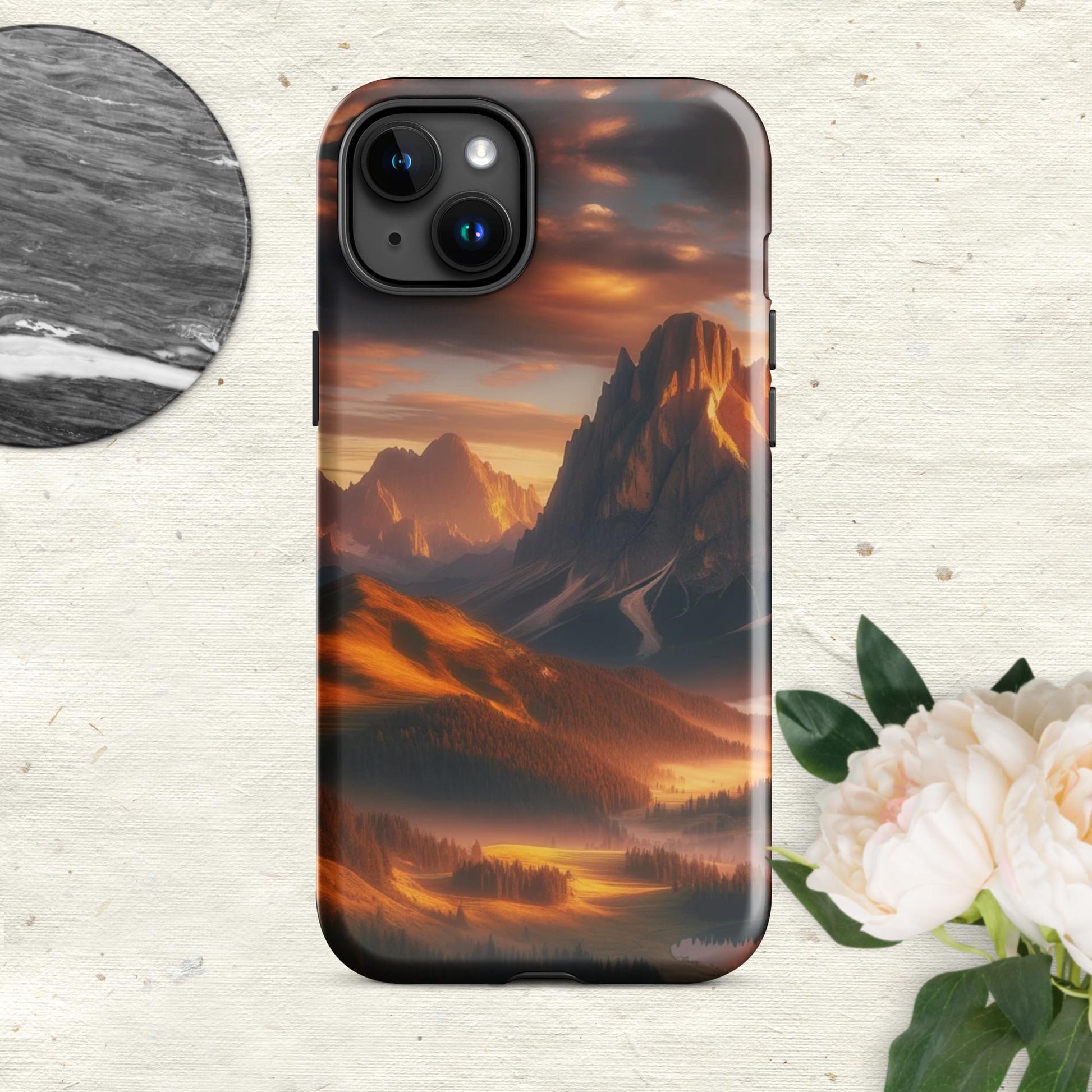 The Hologram Hook Up Glossy / iPhone 15 Plus Mountain Sunset Tough Case for iPhone®