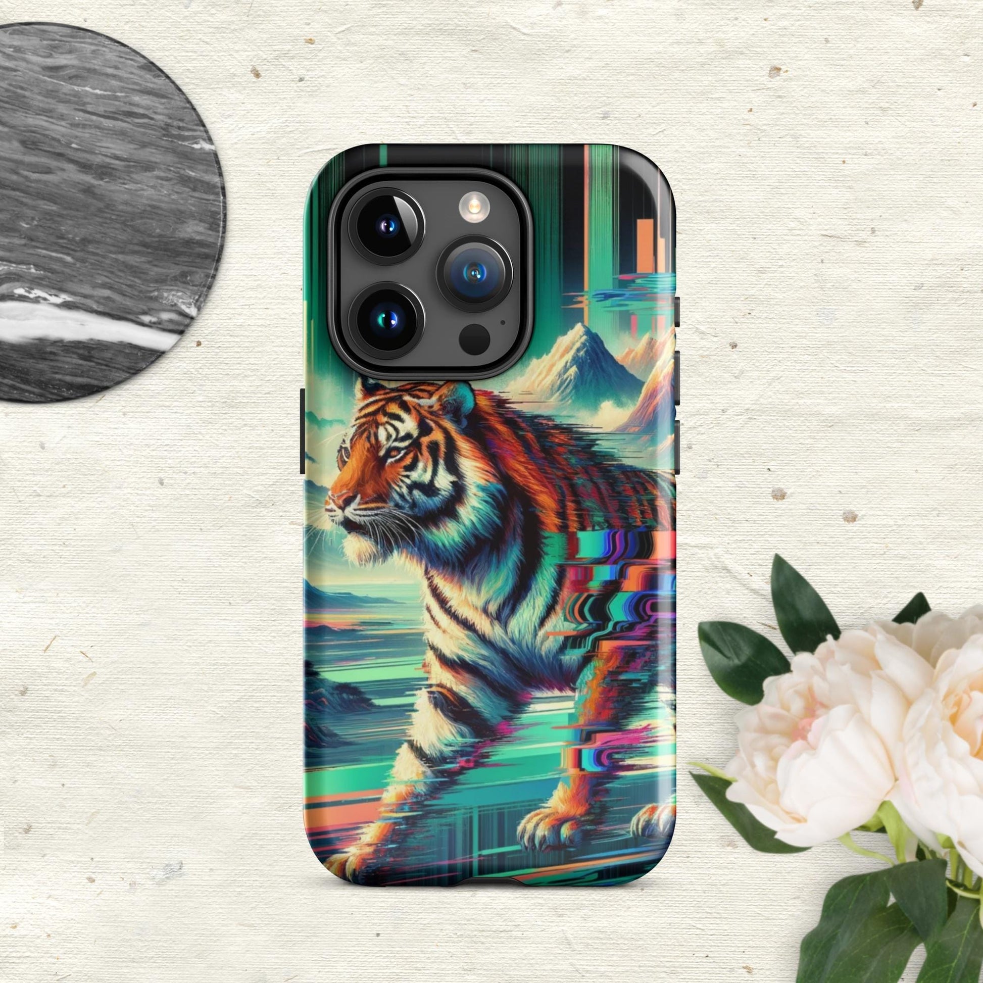 The Hologram Hook Up Glossy / iPhone 15 Pro Tiger Glitch Tough Case for iPhone®