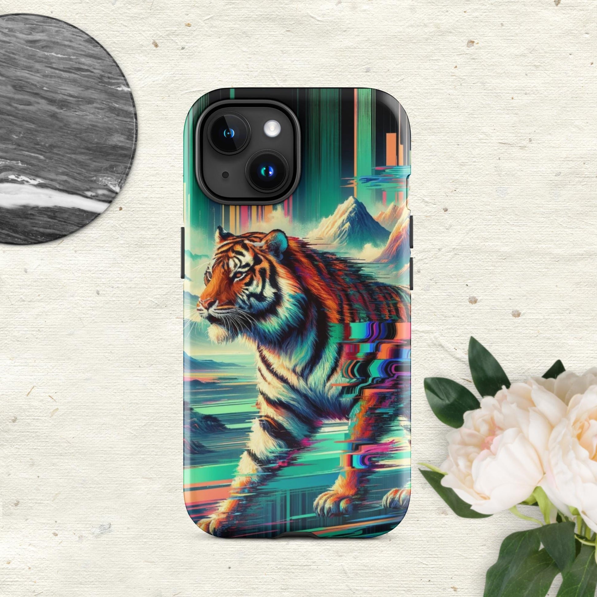 The Hologram Hook Up Glossy / iPhone 15 Tiger Glitch Tough Case for iPhone®