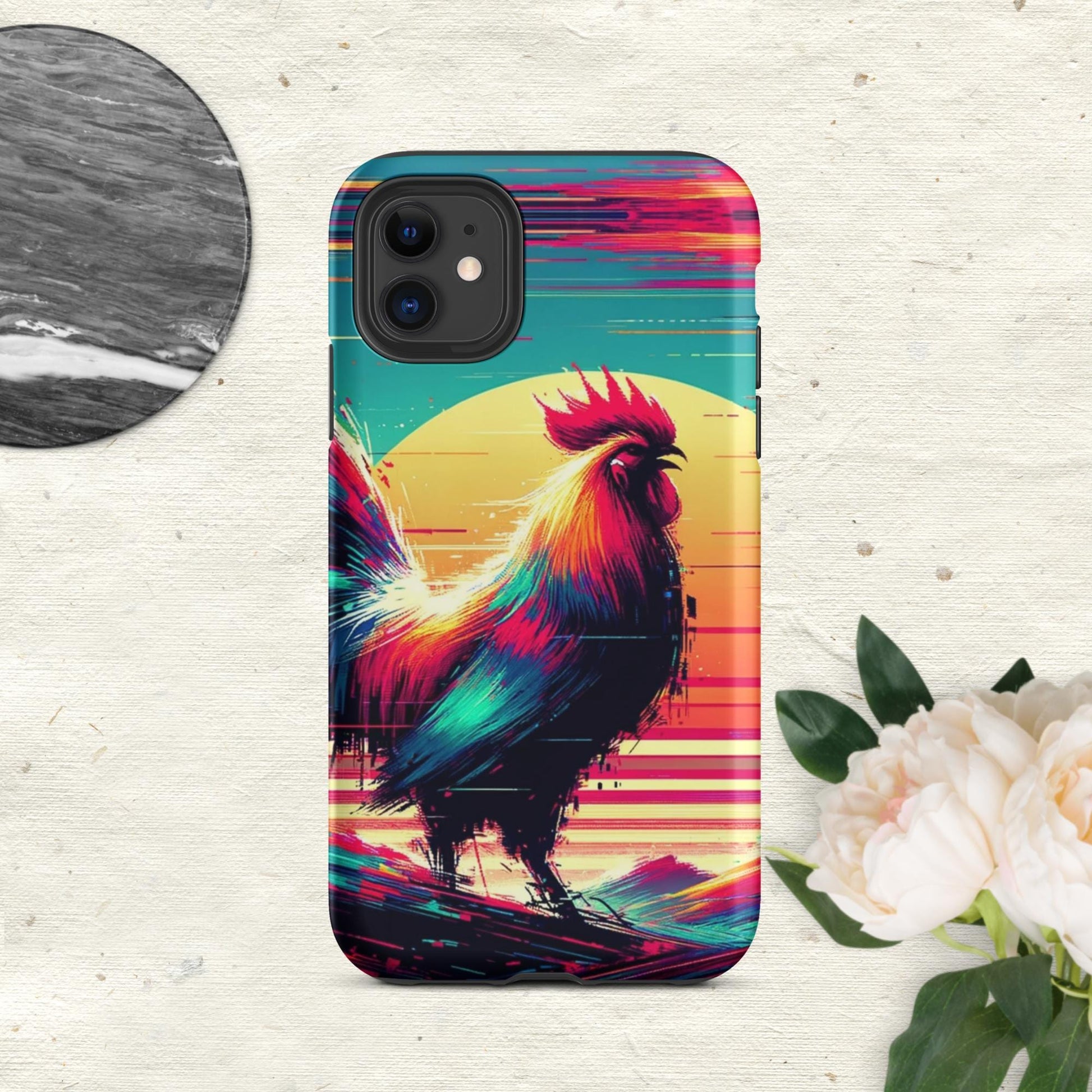 The Hologram Hook Up Matte / iPhone 11 Rooster Glitch Tough Case for iPhone®